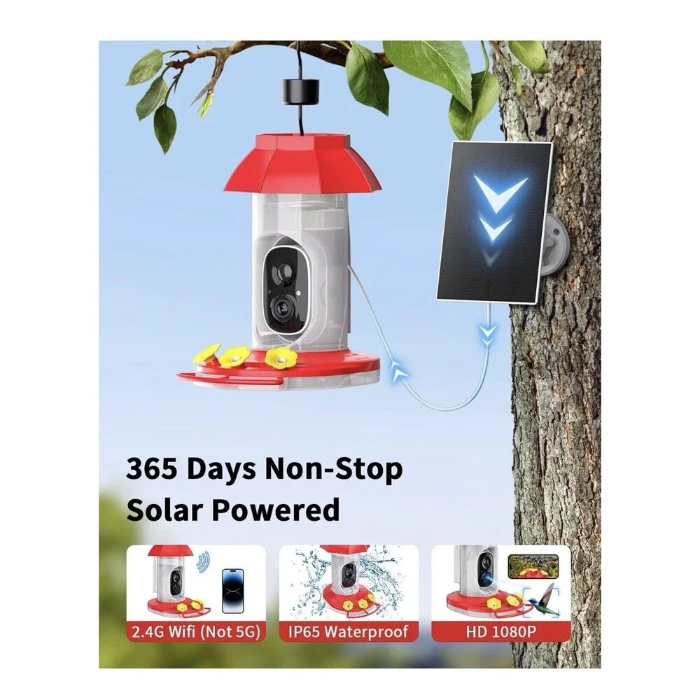 HARYMOR G10 Smart Hummingbird Feeder with Camera Solar Powered, AI Identify